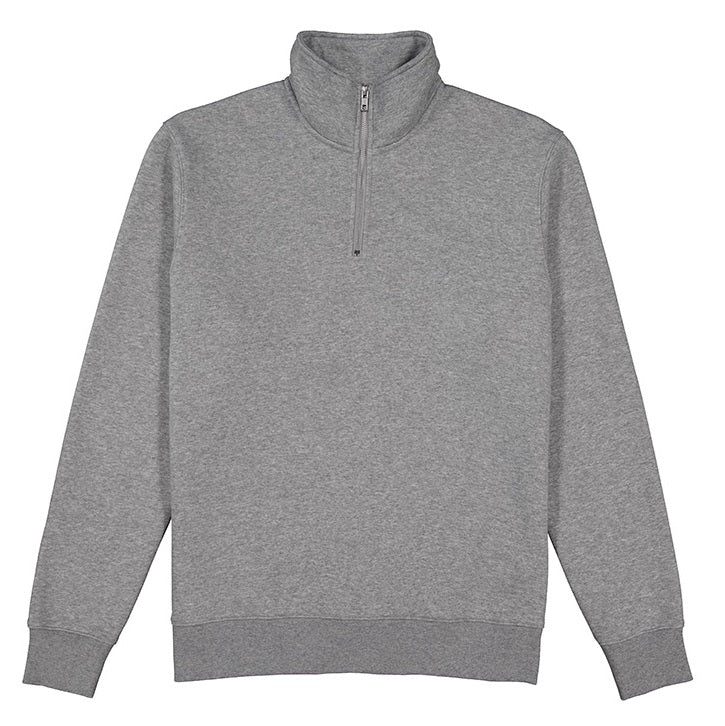 Gray half-zip sweatshirt on a white background
