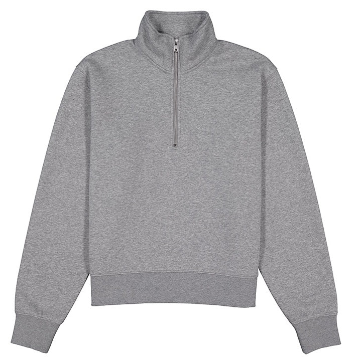 Gray half-zip sweatshirt on a white background