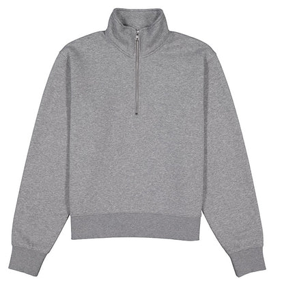 Gray half-zip sweatshirt on a white background