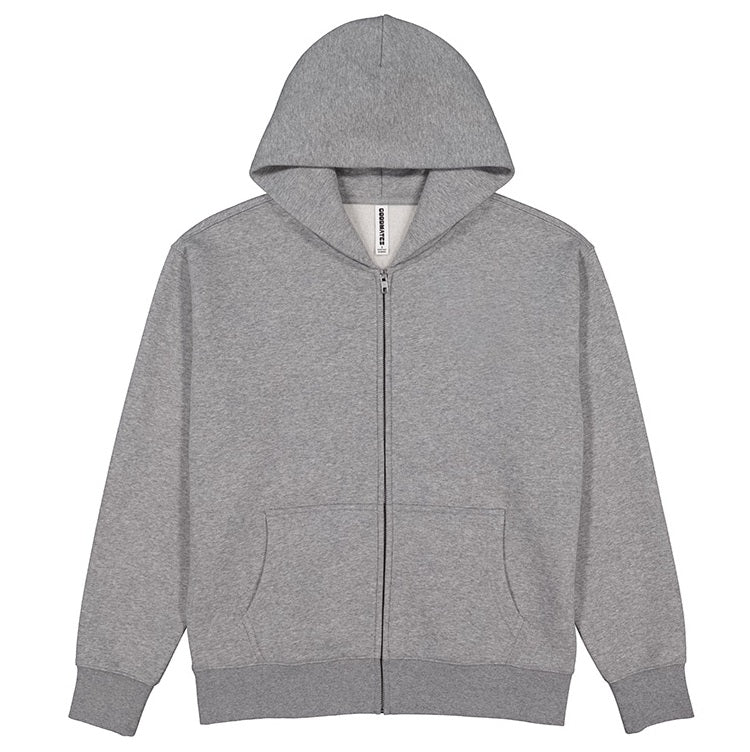 Gray hoodie with a zipper on a white background