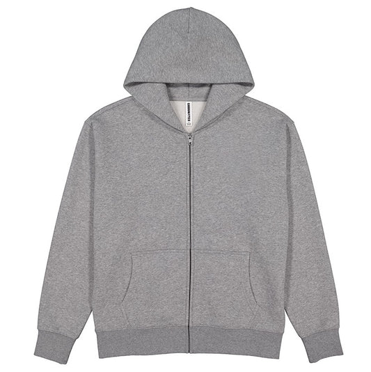 Gray hoodie with a zipper on a white background