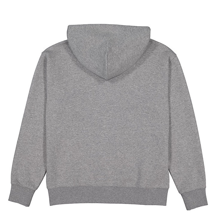Gray hoodie shown from the back on a white background