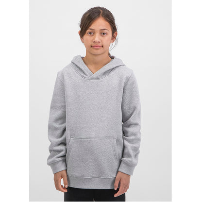 Person wearing a gray hoodie on a white background