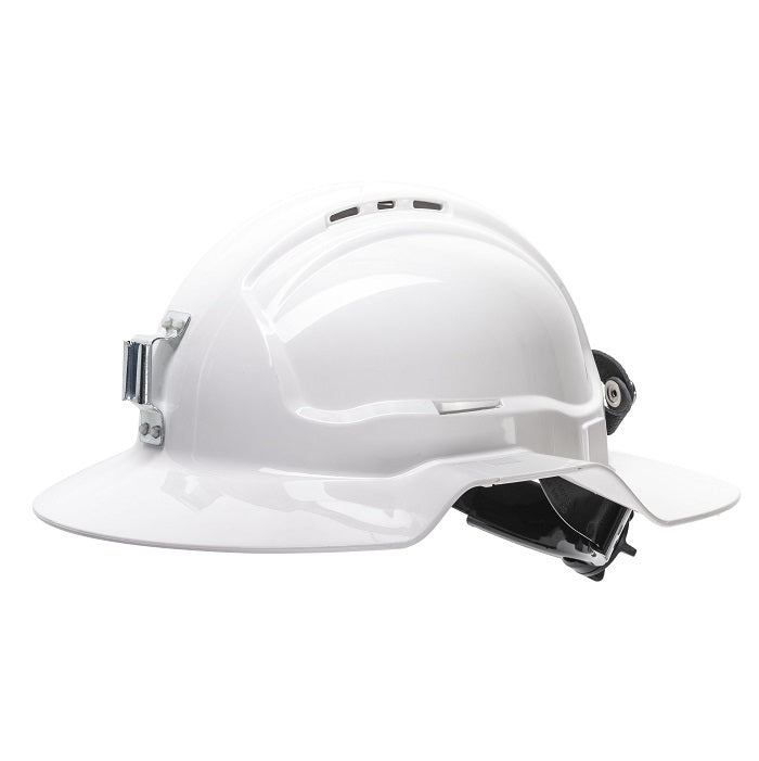 Maxisafe HBB57RH-MLV-WH White Broadbrim hard hat w/ metal miners bracket White