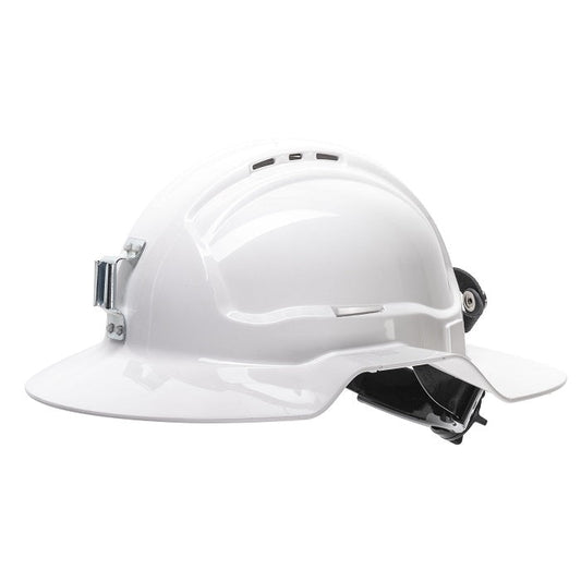Maxisafe HBB57RH-MLV-WH White Broadbrim hard hat w/ metal miners bracket White