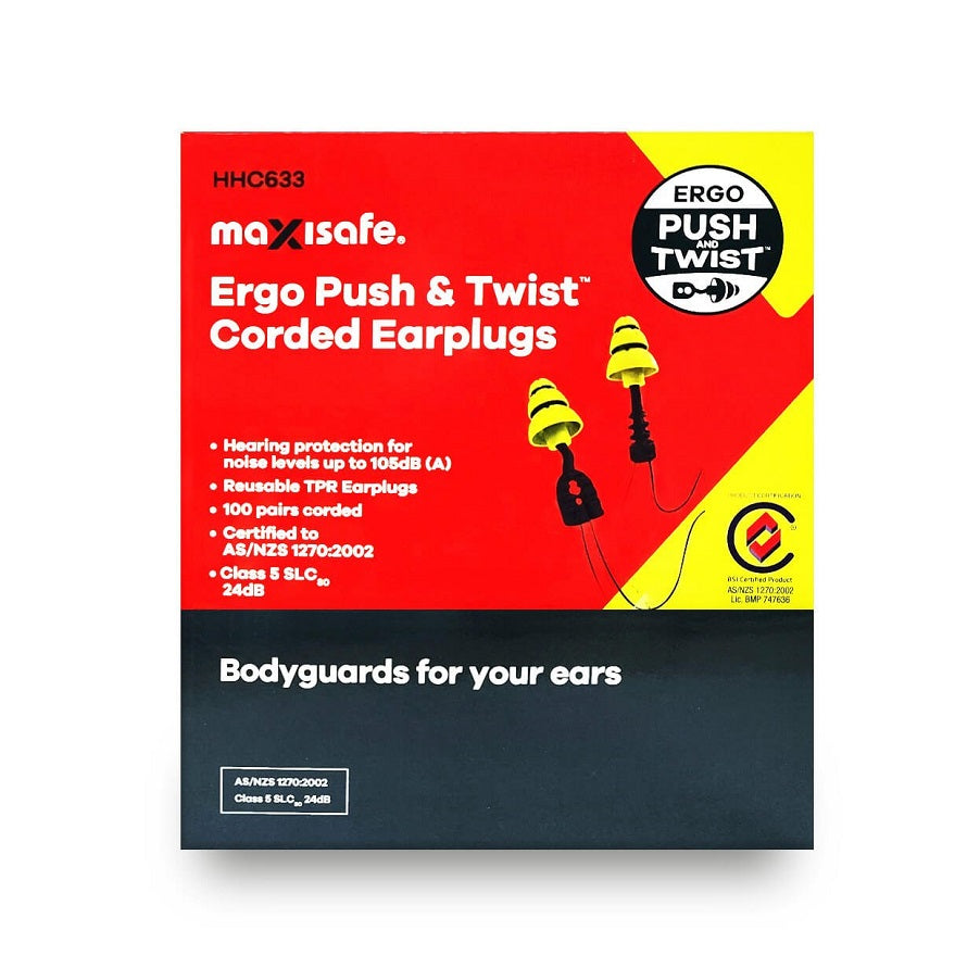 Maxisafe Hhc633 Ergo Push And Twist Corded Earplugs - Class 4
