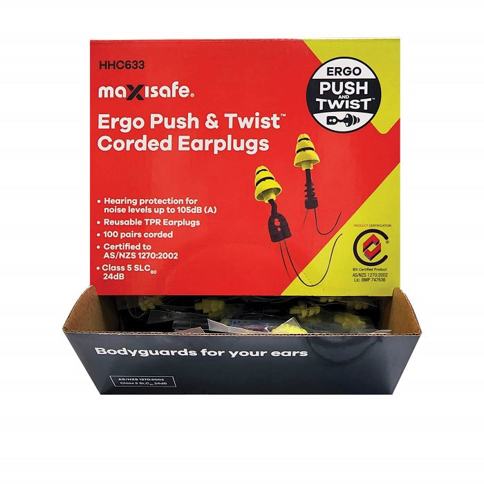 Maxisafe Hhc633 Ergo Push And Twist Corded Earplugs - Class 4