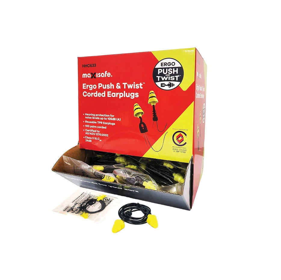Maxisafe Hhc633 Ergo Push And Twist Corded Earplugs - Class 4