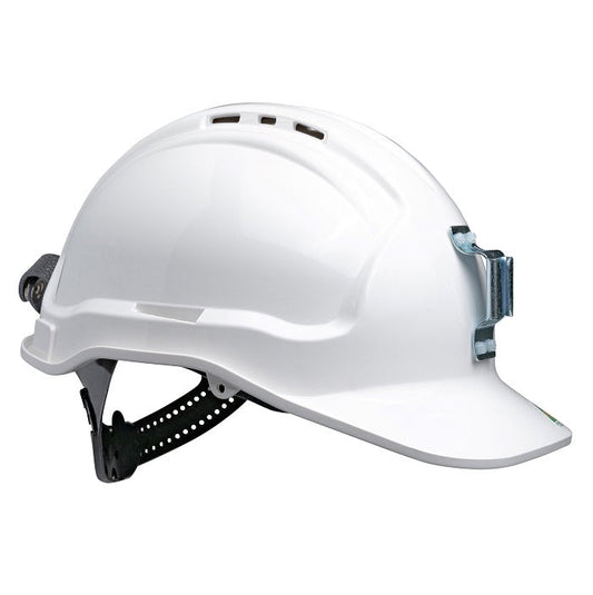 Maxisafe HTG57ML-WH Tuffgard Vented Hard Hat with Sliplock Harness and metal lamp bracket White