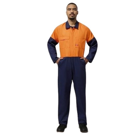 Hard Yakka Y00270 2tone Cotton Drill Coverall - Orange/Navy - Front Model View