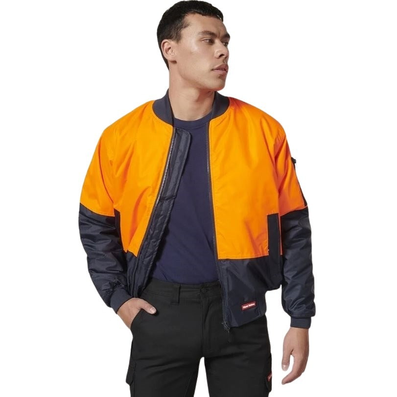 Hard Yakka Y06670 Core HiVis 2-Tone Waterproof Bomber Jacket - Orange/Navy - Front View