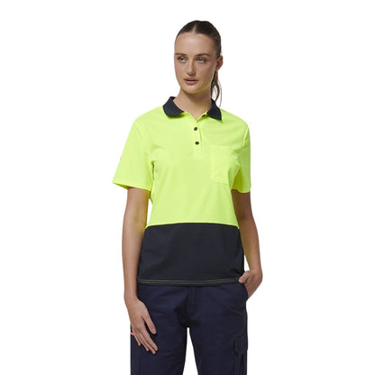 Hard Yakka Y08601 Womens Short Sleeve Hi Vis Polo - Yellow/Navy - Front Model View