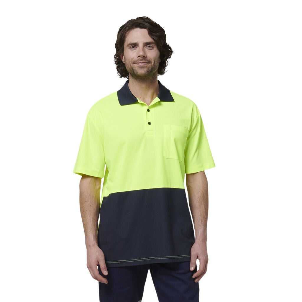 Hard Yakka Y19616 Mens Short Sleeve Hi Vis Polo - Yellow/Navy - Front Model View