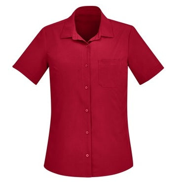 Womens bright cherry red short sleeve with front pocket easy care Inaura CS947LS Ladies Plain Short Sleeve Shirt