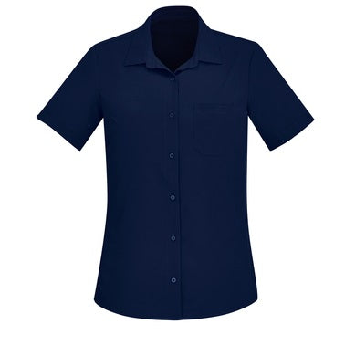 Inaura CS947LS Ladies Plain Short Sleeve Shirt - Navy - Front View