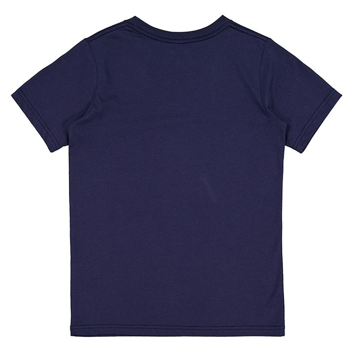 Navy blue t-shirt on a white background