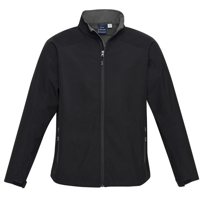 Black and Charcoal grey warm water repellent everyday flexible zip up high collar fleece Biz Collection J307K Geneva Kids Softshell Jacket
