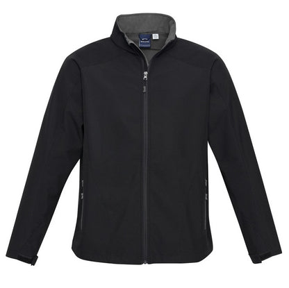 Black and Charcoal grey warm water repellent everyday flexible zip up high collar fleece Biz Collection J307K Geneva Kids Softshell Jacket
