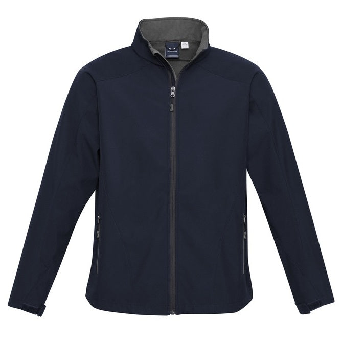 Kids Unisex Navy and charcoal windproof water repellant modern up stand up collar Biz Collection J307K Geneva Kids Softshell Jacket