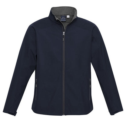 Kids Unisex Navy and charcoal windproof water repellant modern up stand up collar Biz Collection J307K Geneva Kids Softshell Jacket