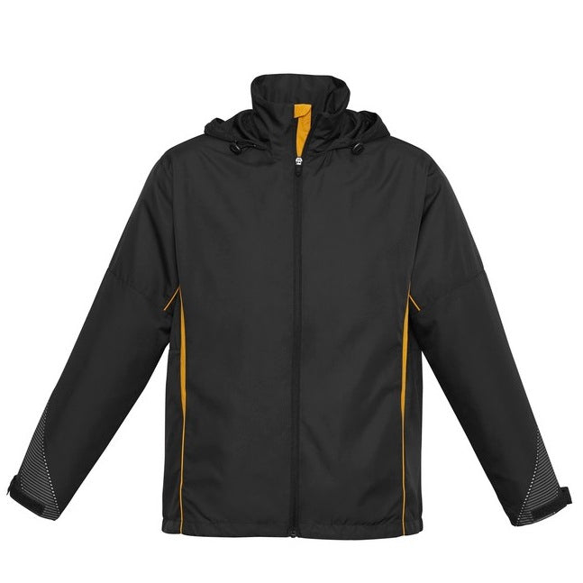 unisex mens or womens black with gold weather resistant lightweight easily rolled up sports teams quick drying Biz Collection J408M Razor Mens Jacket