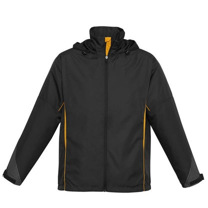 unisex mens or womens black with gold weather resistant lightweight easily rolled up sports teams quick drying Biz Collection J408M Razor Mens Jacket