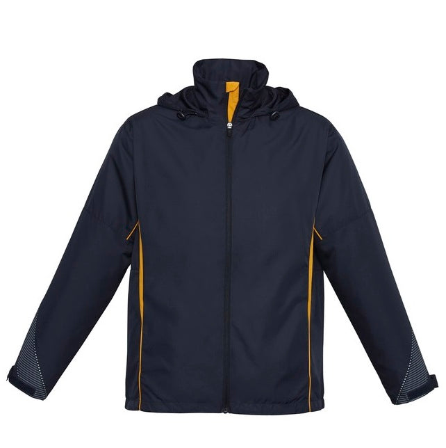 Mens or womens Navy blue with gold windproof anti snag material modern fit classic activewear Biz Collection J408M Razor Mens Jacket
