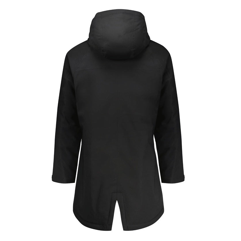 Black unisex mens or womens zip pockets UPF 50+ sun protection
Seam sealed waterproof and
Windproof  breathable fabric
Extra long quilted design
Two way front zip
Adjustable hood Biz Collection J428U Unisex Sphere Jacket