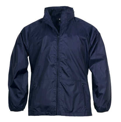 Mens navy Waterproof jacket with zip pockeds elastic cuffs Biz Collection J833 Unisex Spinnaker Jacket