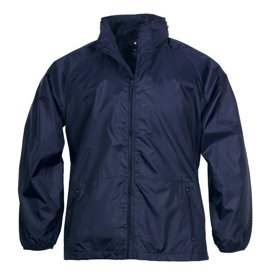 Mens navy Waterproof jacket with zip pockeds elastic cuffs Biz Collection J833 Unisex Spinnaker Jacket