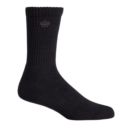 Black sock with a logo on a white background