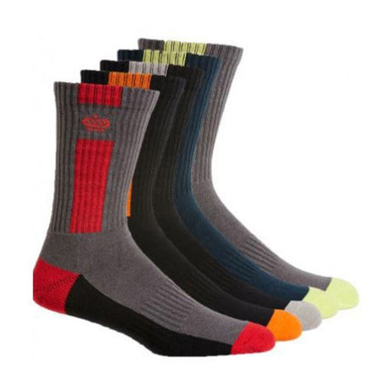 Set of colorful socks with a brand logo on a white background