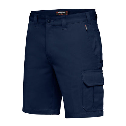 Navy blue cargo shorts on a white background