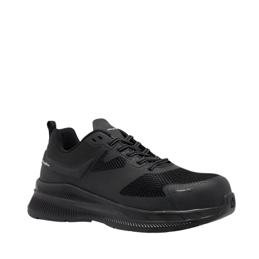 Black athletic shoe on a white background