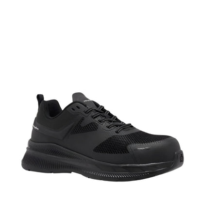 Black athletic shoe on a white background