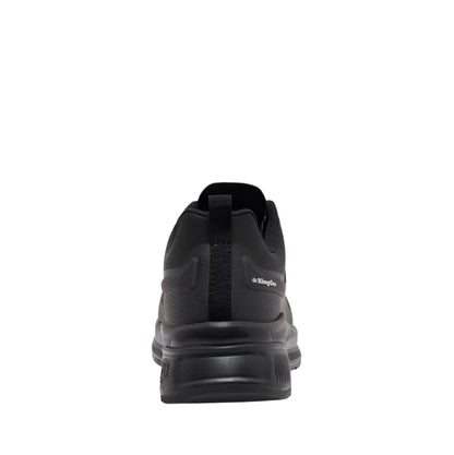 Black sneaker with brand logo on a white background