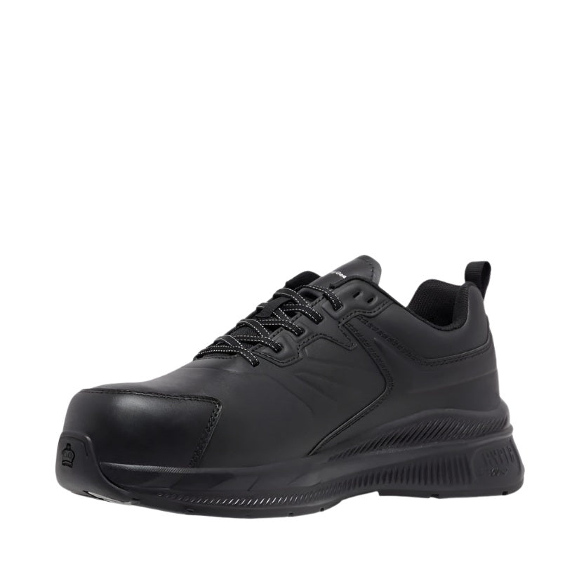 Black athletic shoe on a white background