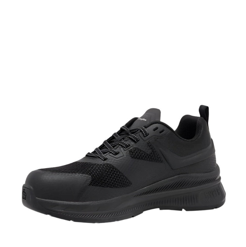 Black athletic shoe on a white background