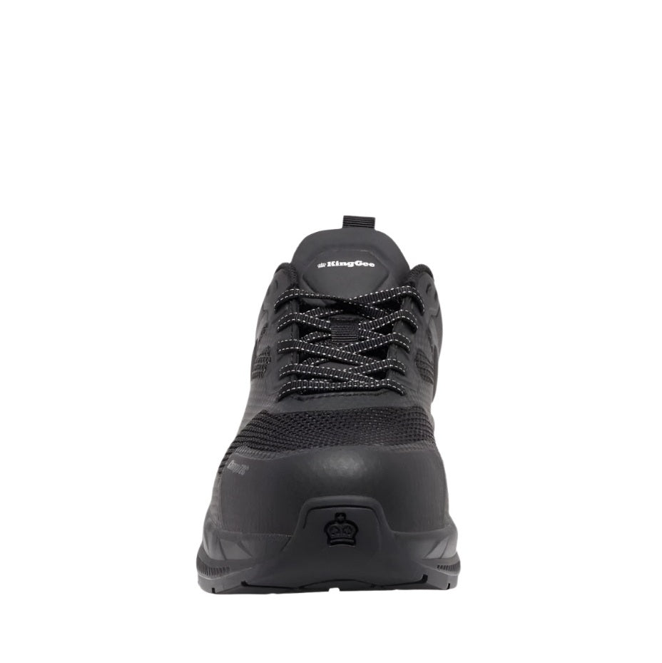 Black hiking boot on a white background
