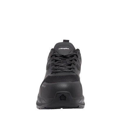 Black hiking boot on a white background