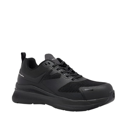 Black athletic shoe on a white background