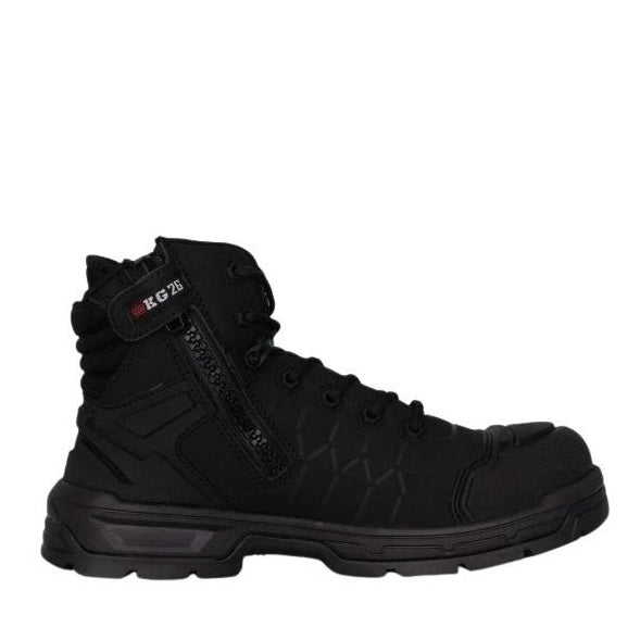 Black tactical boot with visible branding on a white background