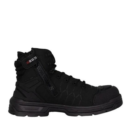 Black tactical boot with visible branding on a white background