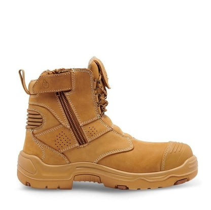 Tan boot with zipper on a white background