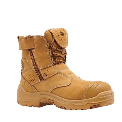 Tan boot with lace-up design on a white background