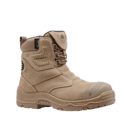 Tan boot with brand logo on a white background