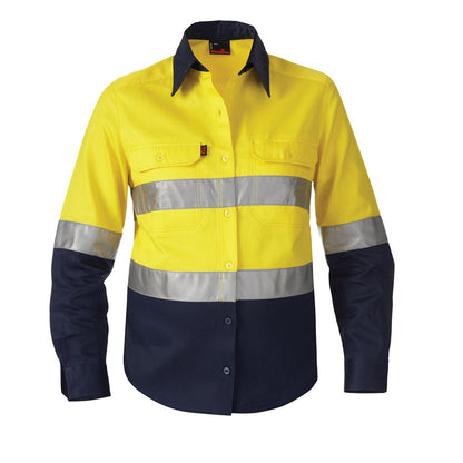KingGee K44532 Ladies HiVis Reflective Spliced Drill Shirt L/S