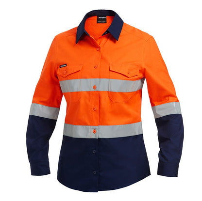 KingGee K44544 Workcool 2 Ladies HiVis Reflective Spliced Long Sleeve Shirt