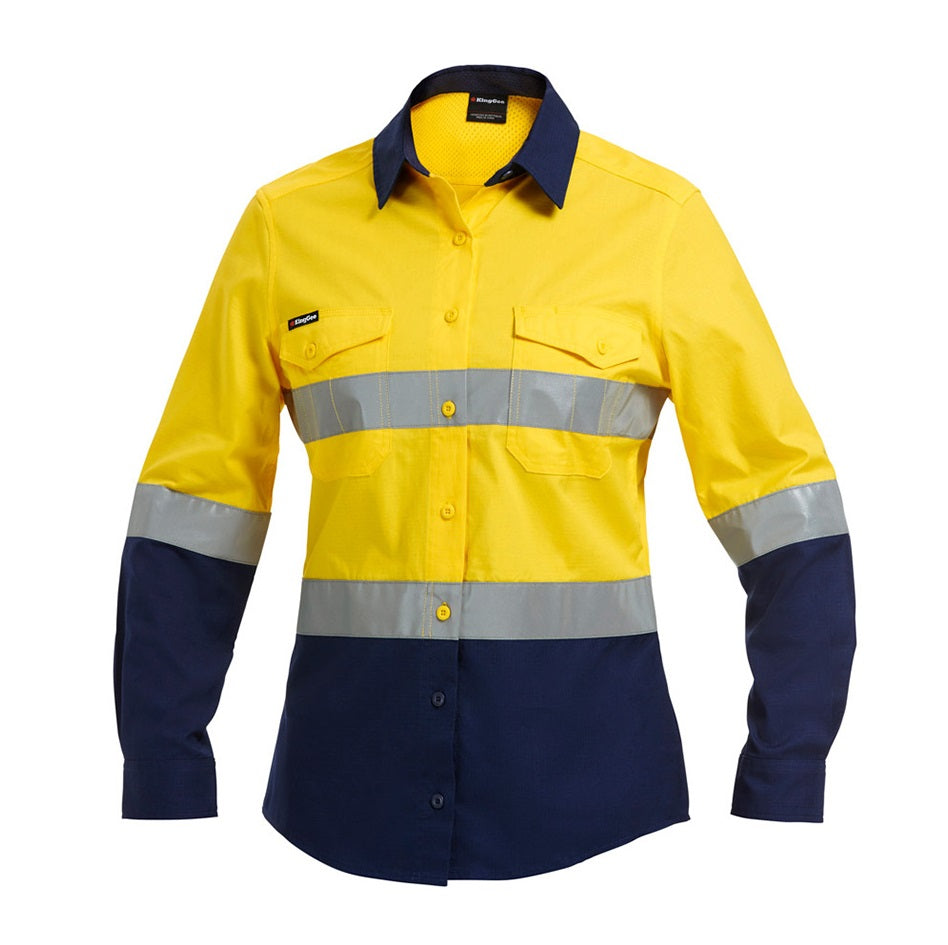 KingGee K44544 Workcool 2 Ladies HiVis Reflective Spliced Long Sleeve Shirt