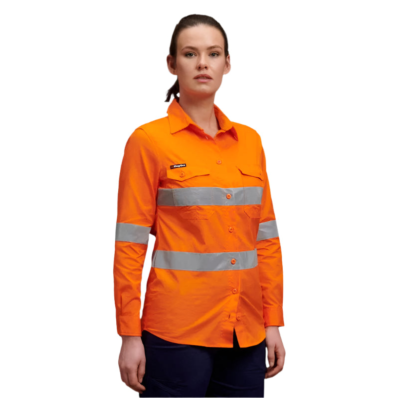 KingGee K44545 Workcool 2 Ladies HiVis Reflective Long Sleeve Shirt